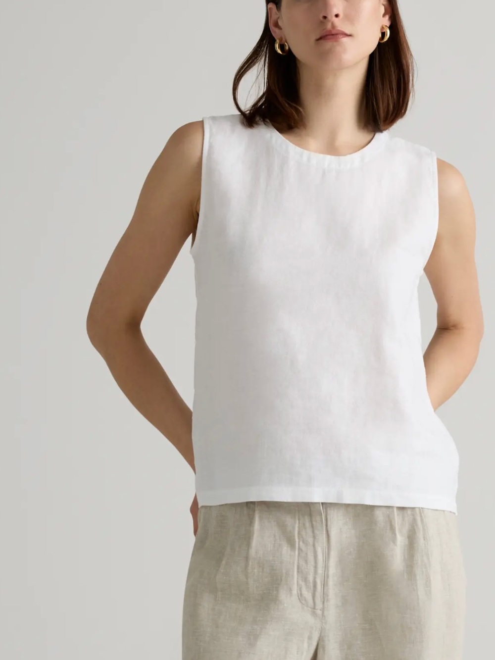 Quince 100% European Linen Tank in White
